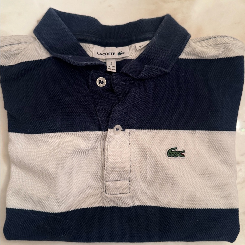 Lacoste Blue and White Polo Shirt